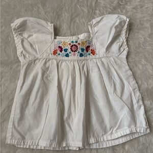 Vintage OshKosh B'gosh White Blouse with Multicolor Floral Embroidery